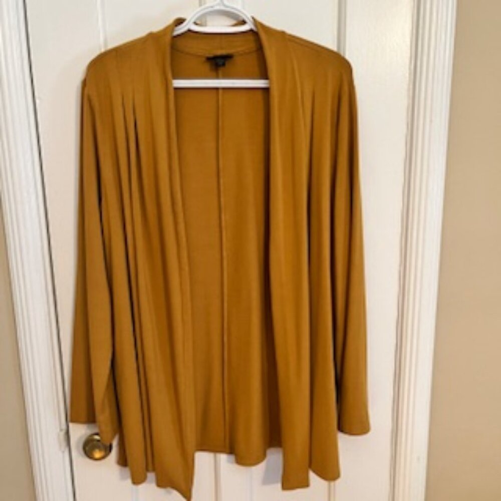 J. JILL WEAREVER JERSEY KNIT OPEN FRONT LS CARDIGAN, DARK YELLOW, GOLD, 1X